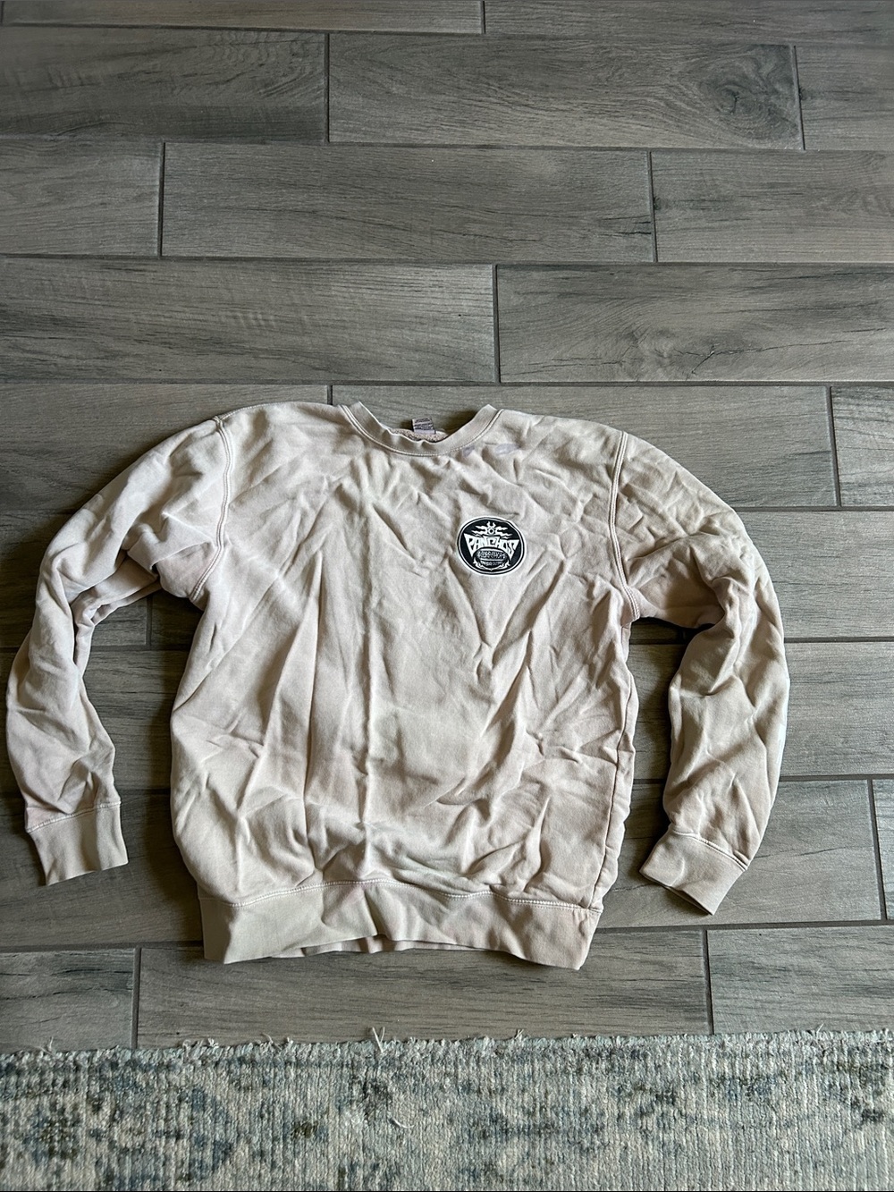 Neutral Cream Crewneck Sweatshirt with Chest Emblem